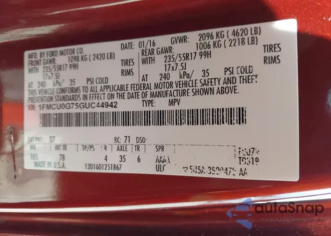 2016 Ford Escape Se from USA, damaged, VIN 1FMCU0G75GUC44942